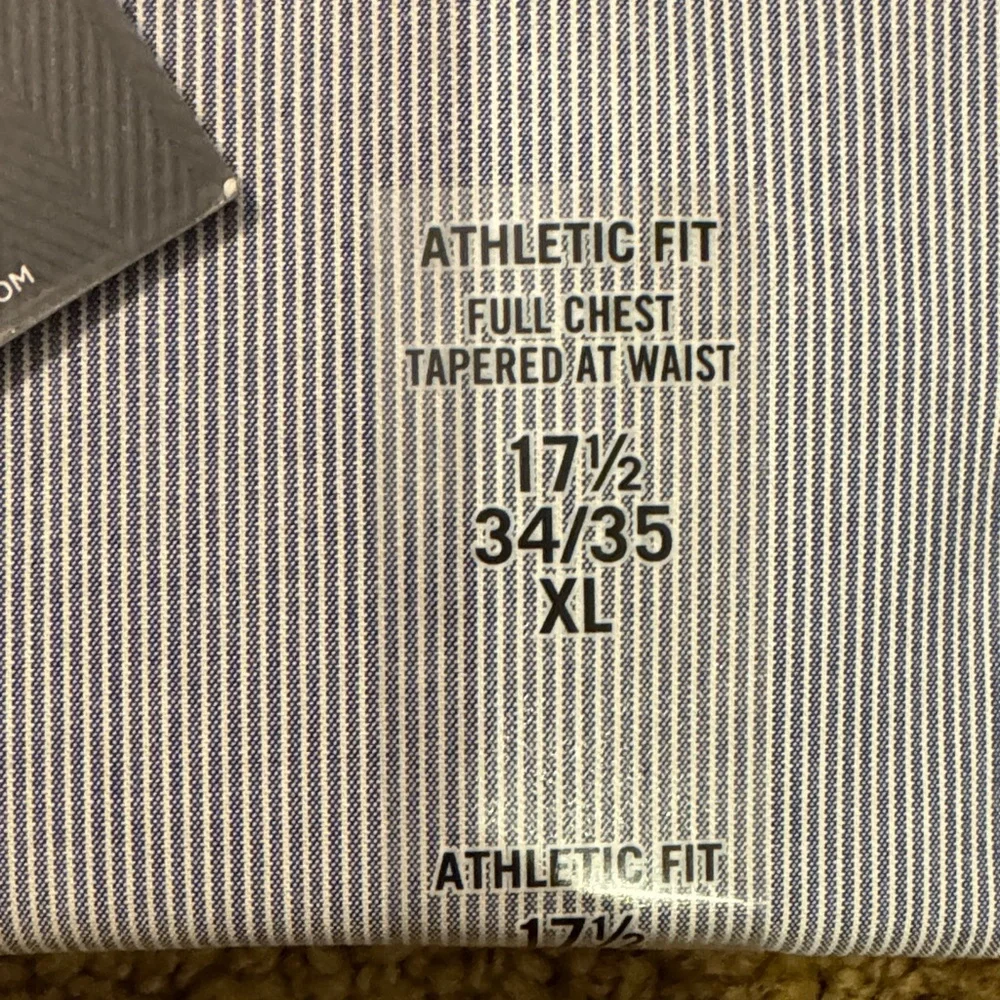 Tommy Hilfiger Men's Striped Blue Dress Shirt, Athletic Fit Stretch - Picture 3 of 5